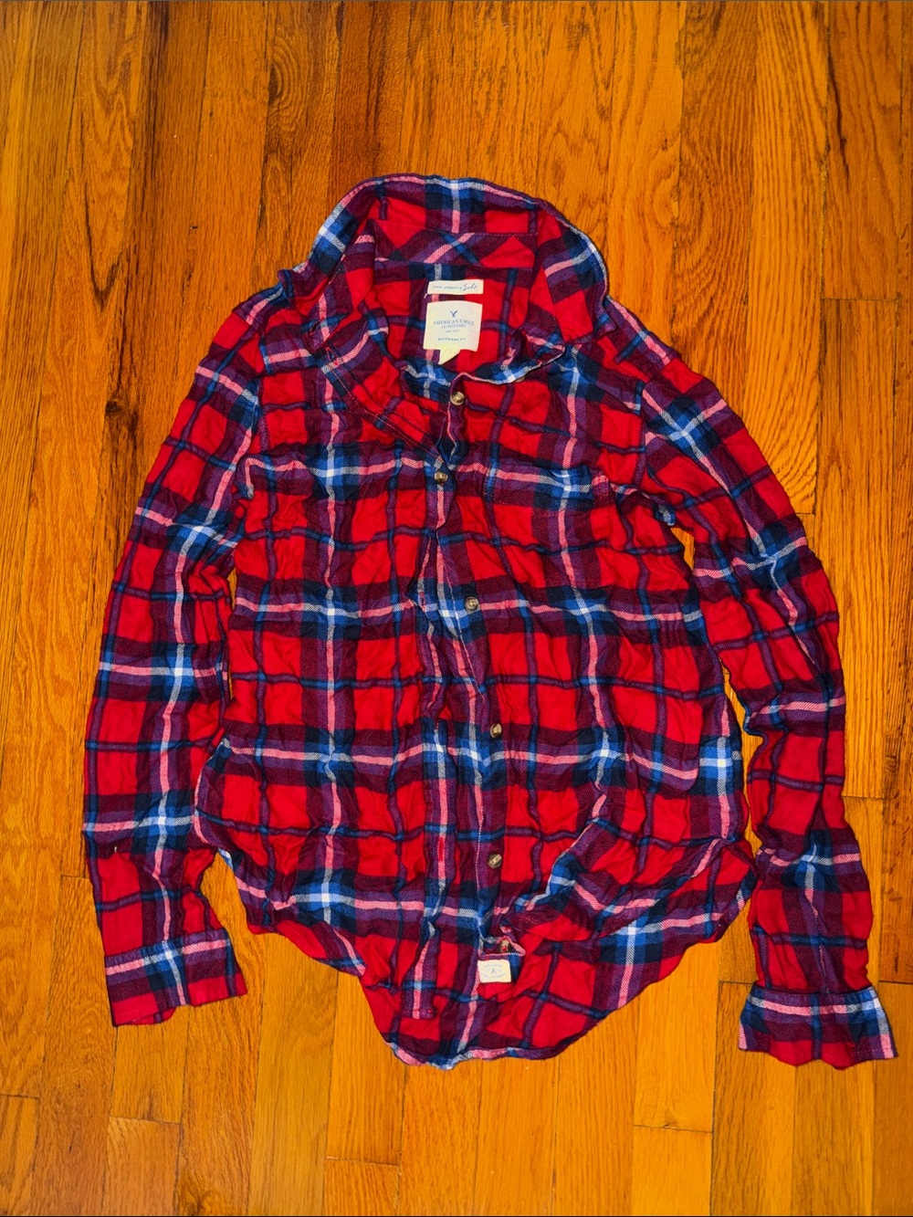 American Eagle Outfitters Red Plaid Button-Down Shirt